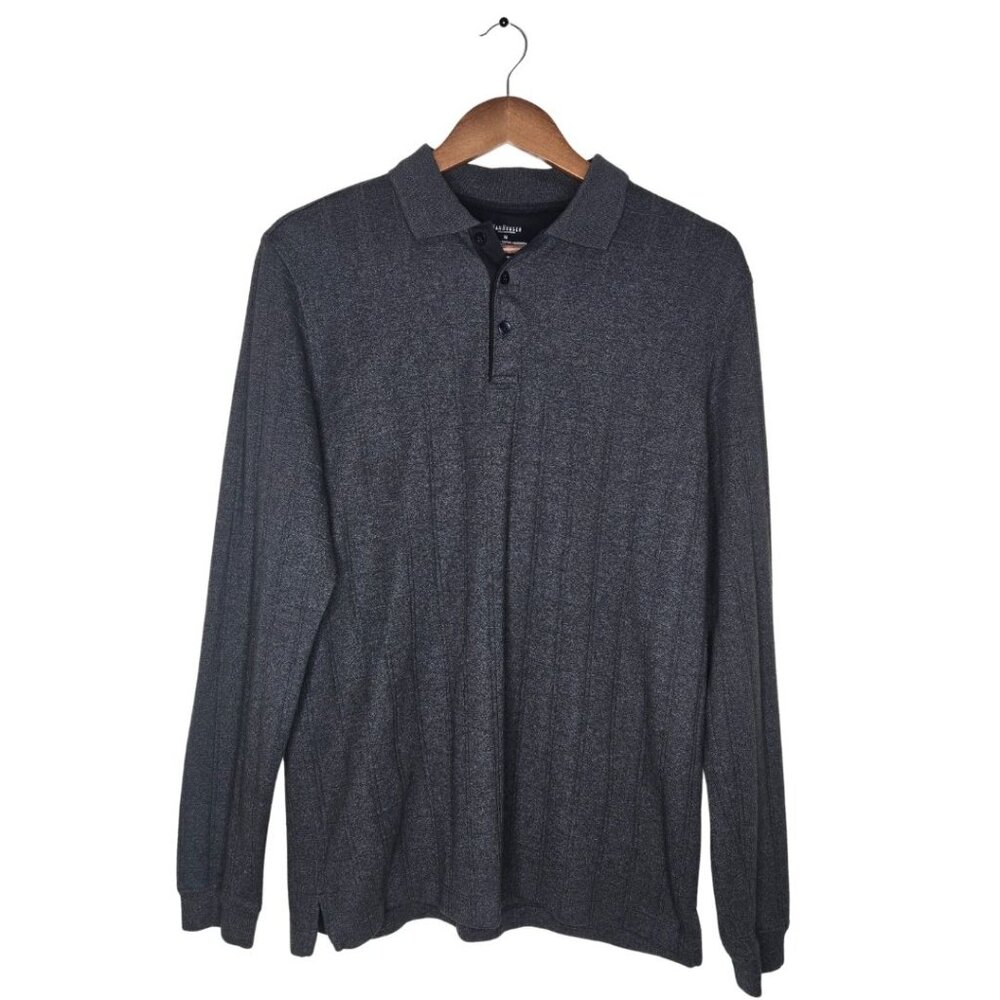Van Heusen Mens Long Sleeve Gray Polo Shirt